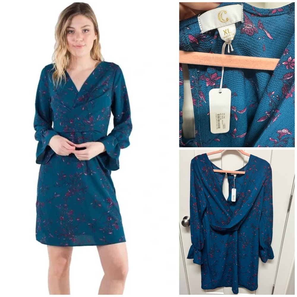 Charming Charlie Women's Teal Floral Dress XL
